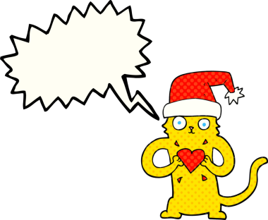 El yazısıyla çizilmiş çizgi roman konuşma balonu, kedi sevdalısı bir insan tarafından çizilmiş Noel.