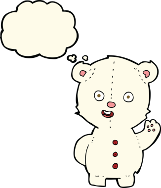 Bir insan tarafından çizilmiş düşünce baloncuklu şirin kutup ayısı.