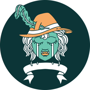 Ağlayan Ork Ozan karakteri simgesi Bir insan tarafından çizilmiş pankartıyla