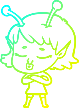 Bir insan tarafından çizilmiş, soğuk gradyan bir uzaylı kız çizgi filmi