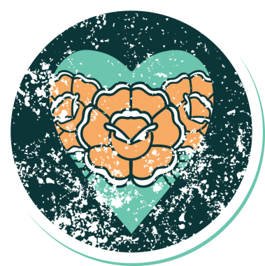 Bir insan tarafından çizilmiş kalp ve çiçeklerin sembolik depresif dövme şekli