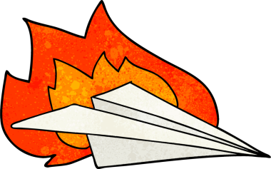 Bir insan tarafından çizilmiş karikatür yanan kağıt uçak.