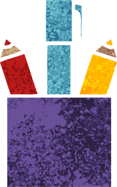 Bir insan tarafından çizilmiş kalem kabının retro illüstrasyon tarzı karikatürü