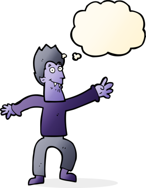 Bir insan tarafından çizilmiş düşünce baloncuğu olan bir vampir.