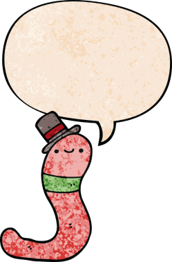 Konuşma baloncuğu olan sevimli bir karikatür solucanı insan tarafından çizilmiş.