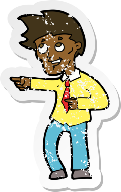 Bir insan tarafından çizilmiş komik bir ofis adamının retro sıkıntılı çıkartması.