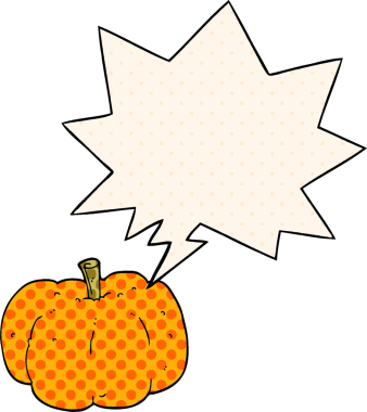 Çizgi roman tarzında konuşan balkabağı bir insan tarafından çizilmiş.