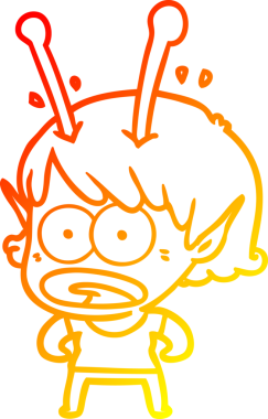 Bir çizgi film karakteri, bir insan tarafından çizilmiş bir uzaylı kız çizimi.