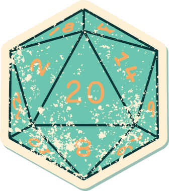 Retro Dövme Biçimi Doğal 20 D20 zar bir insan tarafından çizildi