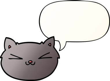 Mutlu çizgi film kedisi konuşma baloncuğu ile bir insan tarafından çizilmiş düzgün eğimli stil