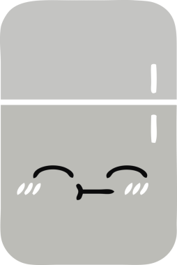 Bir insan tarafından çizilmiş bir buzdolabının düz renkli retro karikatürü