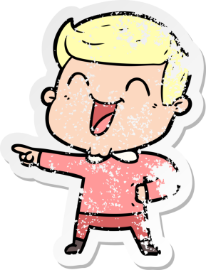 Bir insan tarafından çizilmiş gülen karikatür adamın sıkıntılı çıkartması.