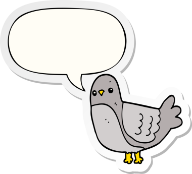 Bir insan tarafından çizilmiş baloncuk çıkartmalı çizgi film kuşu.