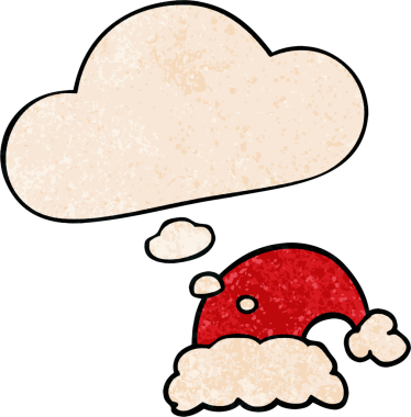 Bir insan tarafından çizilmiş grunge desenli düşünce baloncuklu çizgi film Noel şapkası.