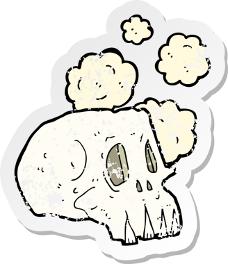 Bir insan tarafından çizilmiş tozlu, eski bir kafatasının gerilemiş çıkartması.