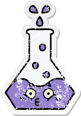 Bir insan tarafından çizilmiş sevimli bir bilim şişesinin sıkıntılı çıkartması.