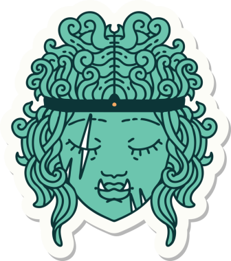 Bir insan tarafından çizilmiş bir ork barbar karakterinin çıkartması.