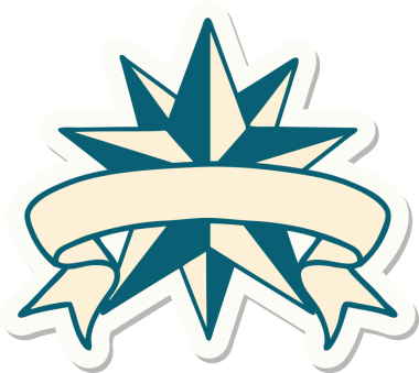 Bir insan tarafından çizilmiş bir yıldızın pankartına sahip dövme stili.