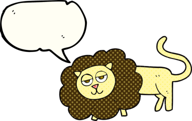 Bir insan tarafından çizilmiş serbest çizilmiş çizgi roman konuşma balonu karikatür aslanı.