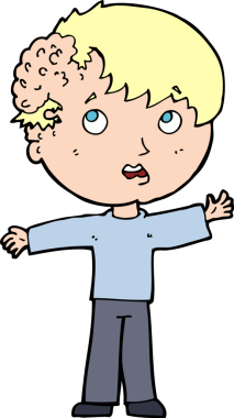 Bir insan tarafından çizilmiş kafasında büyüme olan çizgi film çocuğu.