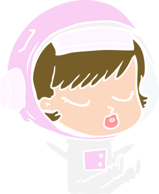 Düz renkli çizgi film. Bir insan tarafından çizilmiş güzel astronot kız.