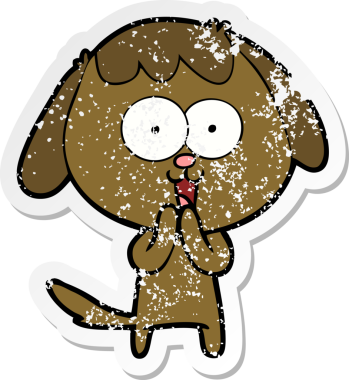 Bir insan tarafından çizilmiş şirin bir köpeğin sıkıntılı çıkartması.