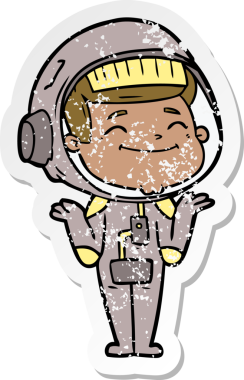 Bir insan tarafından çizilmiş mutlu bir astronotun sıkıntılı çıkartması.