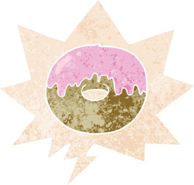 grunge 'da konuşma baloncuğu olan çizgi film donutu bir insan tarafından çizilmiş tedirgin geçmiş dokuma tarzı