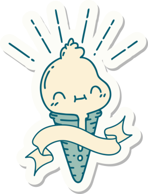 Bir insan tarafından çizilmiş dövme stili dondurma karakterinin çıkartması.