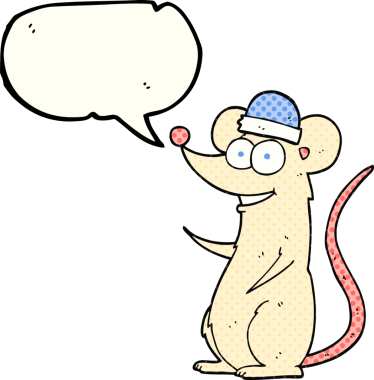 Bir insan tarafından çizilmiş serbest çizilmiş çizgi roman konuşma balonu mutlu fare.