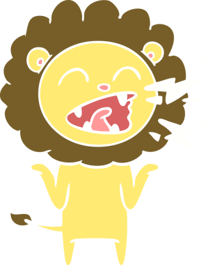 Düz renkli karikatür kükreyen aslan bir insan tarafından çizilmiş.