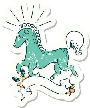 Bir insan tarafından çizilmiş eski bir dövme stili havalı aygır etiketi.