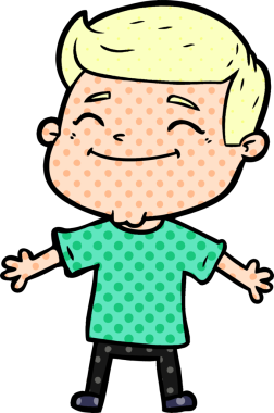 Bir insan tarafından çizilmiş kolları açık mutlu çizgi film adamı.