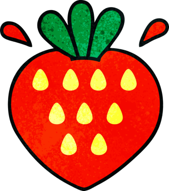 Bir insan tarafından çizilmiş çileğin retro grunge desenli karikatürü