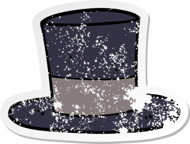 Bir insan tarafından çizilmiş bir çizgi film silindir şapkasının sıkıntılı çıkartması.