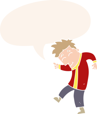 Bir insan tarafından çizilmiş, konuşma baloncuklu çizgi film dansçısı.