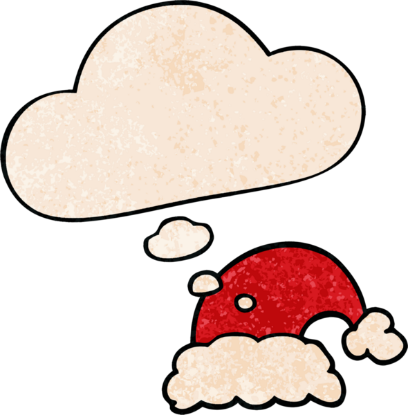 Bir insan tarafından çizilmiş grunge desenli düşünce baloncuklu çizgi film Noel şapkası.