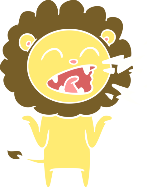 Düz renkli karikatür kükreyen aslan bir insan tarafından çizilmiş.