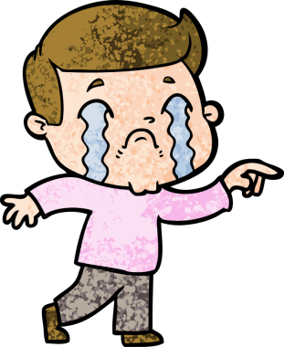 Bir insan tarafından çizilmiş ağlayan çizgi film adamı.