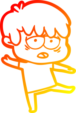 Bir insan tarafından çizilmiş, bitkin bir çocuğun sıcak çizgi çizimi.