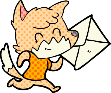 Bir insan tarafından çizilmiş mutlu tilki çizgi filmi.