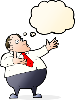 Bir insan tarafından çizilmiş düşünce baloncuğu ile çileden çıkarılmış orta yaşlı bir adam.