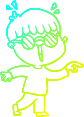 Bir insan tarafından çizilmiş gözlük takan çizgi film çocuğu çizimi.