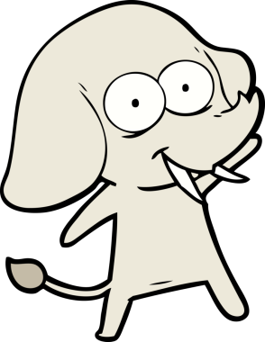 Bir insan tarafından çizilmiş mutlu bir fil.