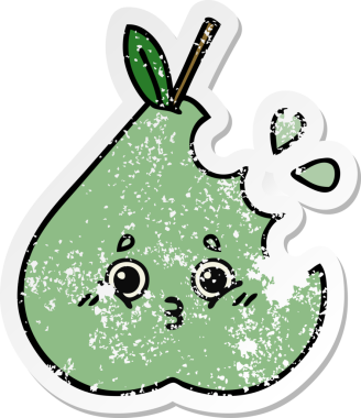 Bir insan tarafından çizilmiş şirin bir armutun sıkıntılı çıkartması.