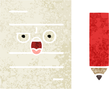 Bir insan tarafından çizilmiş bir test kağıdının retro çizim stili karikatürü