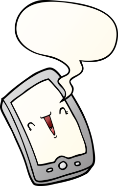 Bir insan tarafından çizilmiş konuşma baloncuklu şirin çizgi film cep telefonu.