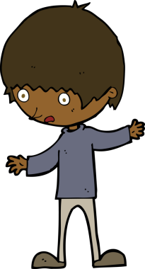 Bir insan tarafından çizilmiş kolları açık çizgi film çocuğu.