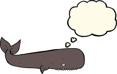 Bir insan tarafından çizilmiş düşünce baloncuklu çizgi film balinası