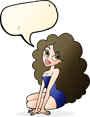 Bir insan tarafından çizilmiş konuşma balonu olan güzel bir kadın.